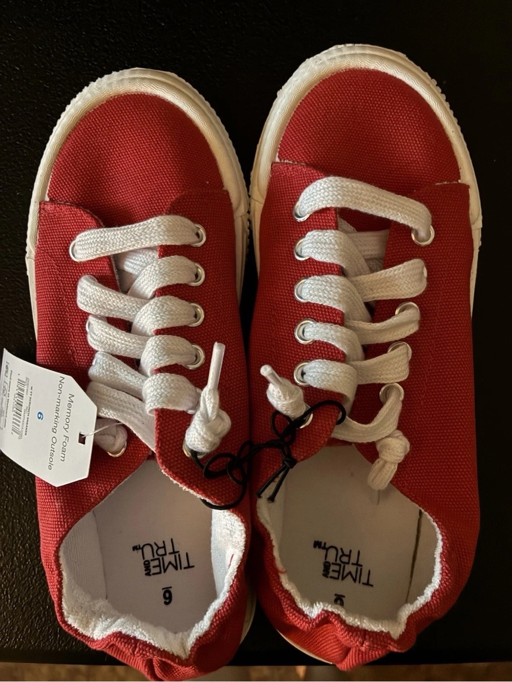 Time and Tru Red Canvas Lace-Up Sneakers with White Laces